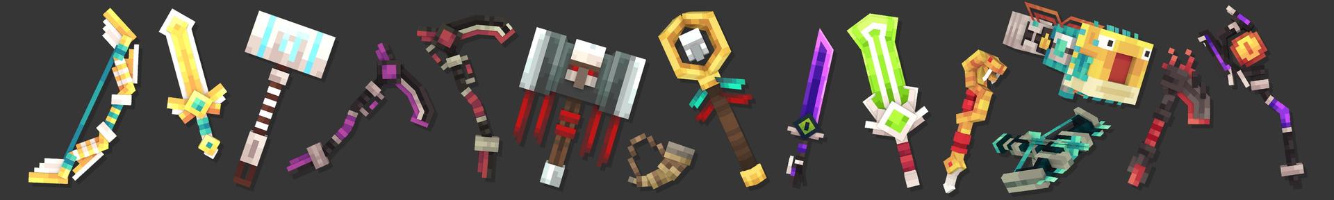 Panorama of the Minecraft Bedrock Marketplace product SpeedSilver Legendary Weapons created by Gamefam.