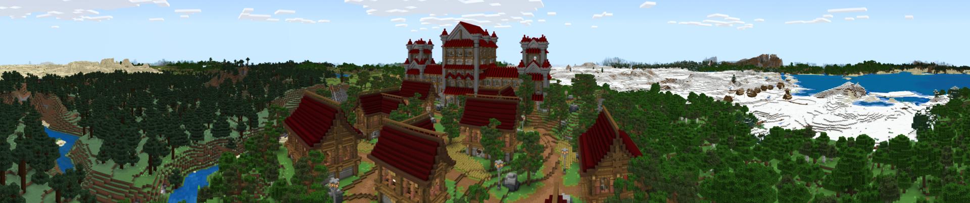 Panorama of the Minecraft Bedrock Marketplace product Castle Village created by Gearblocks.