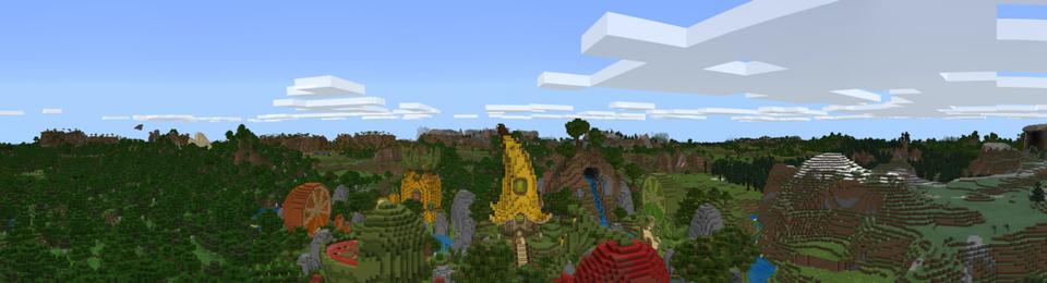 Panorama of the Minecraft Bedrock Marketplace product Fruit Village created by Gearblocks.