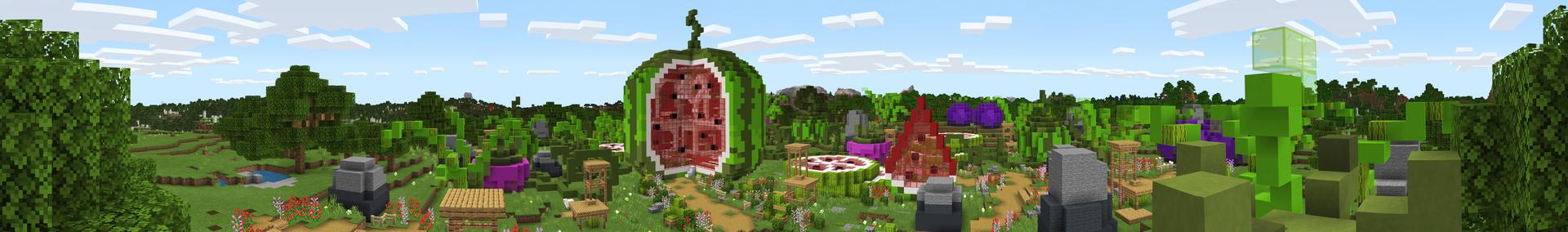 Panorama of the Minecraft Bedrock Marketplace product Fruits Secret Base created by Gearblocks.