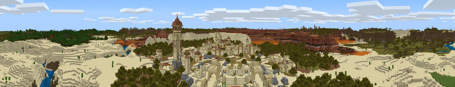 Panorama of the Minecraft Bedrock Marketplace product Mega Desert Village created by Gearblocks.