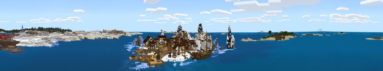 Panorama of the Minecraft Bedrock Marketplace product Snow Village created by Gearblocks.