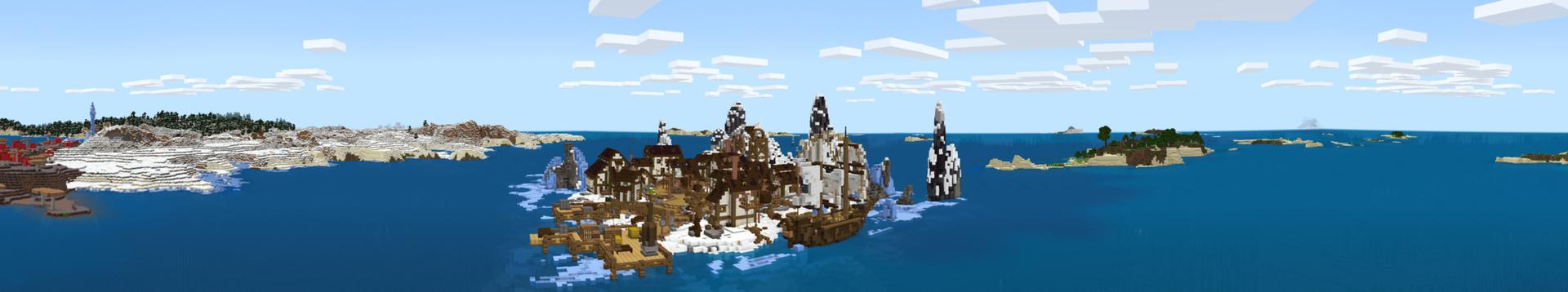 Panorama of the Minecraft Bedrock Marketplace product Snow Village created by Gearblocks.