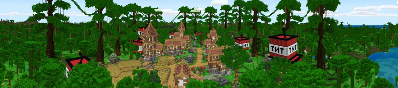 Panorama of the Minecraft Bedrock Marketplace product TNT Village created by Gearblocks.