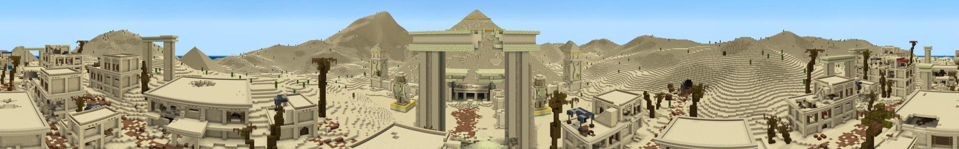 Panorama of the Minecraft Bedrock Marketplace product Egyptian Raid Spawn created by Giggle Block Studios.