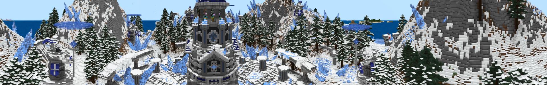 Panorama of the Minecraft Bedrock Marketplace product Frostbite Island created by Giggle Block Studios.