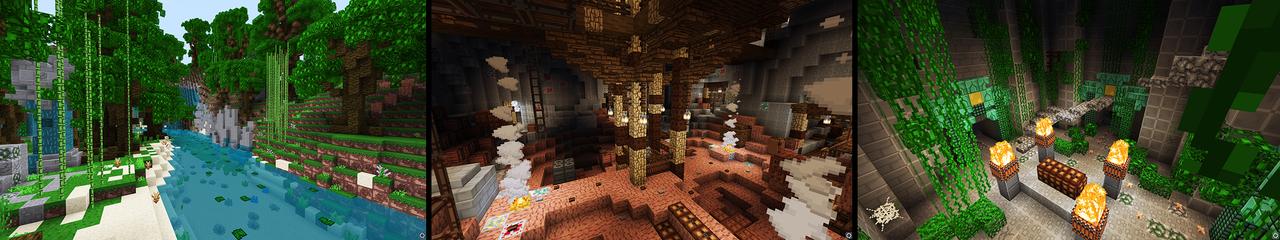 Panorama of the Minecraft Bedrock Marketplace product Organic Toon Texture Pack created by Giggle Block Studios.