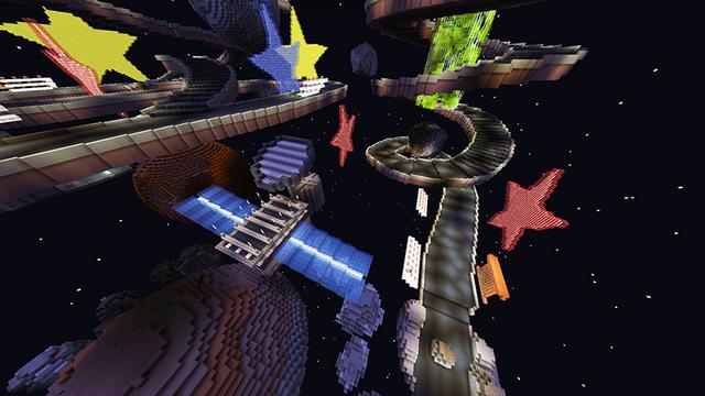 Screenshot of the Minecraft Bedrock Marketplace product Space Racers created by Giggle Block Studios.