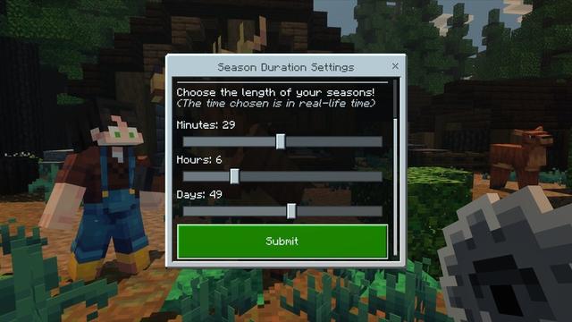 Screenshot of the Minecraft Bedrock Marketplace product SEASONS Add-On created by Glorious Studios.