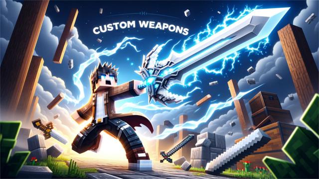 Thumbnail of the Minecraft Bedrock Marketplace product Custom Weapons created by Glowfischdesigns.