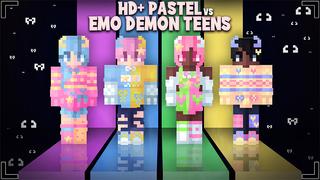 Thumbnail of the Minecraft Bedrock Marketplace product HD+ Pastel Vs Emo Demon Teens created by Glowfischdesigns.