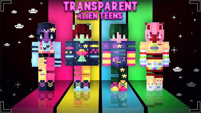 Thumbnail of the Minecraft Bedrock Marketplace product HD+ Transparent Alien Teens created by Glowfischdesigns.