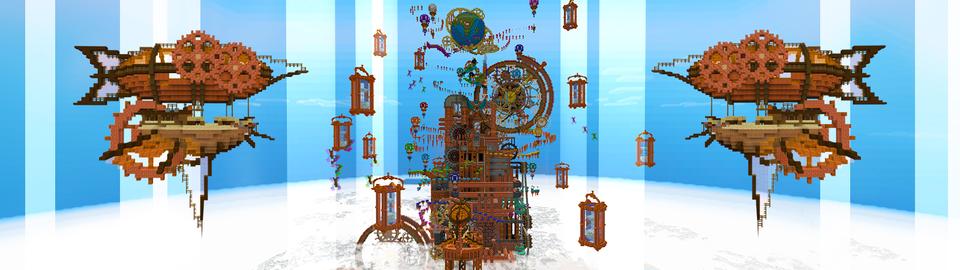 Panorama of the Minecraft Bedrock Marketplace product Steampunk Parkour created by Glowfischdesigns.