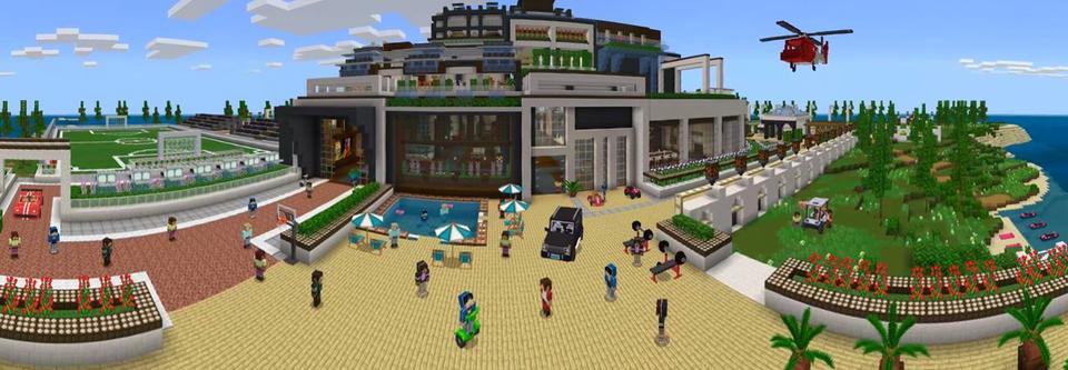 Panorama of the Minecraft Bedrock Marketplace product Billionaire Summer Mansion created by GoE-Craft.
