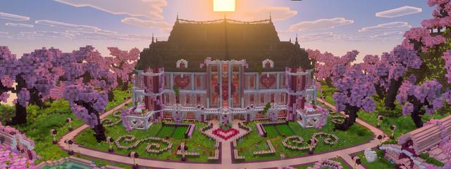 Panorama of the Minecraft Bedrock Marketplace product Cherry Blossom Mansion created by GoE-Craft.