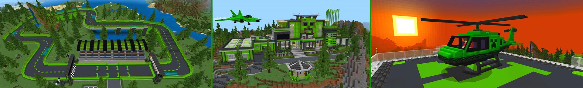 Panorama of the Minecraft Bedrock Marketplace product Creeper Mansion created by GoE-Craft.