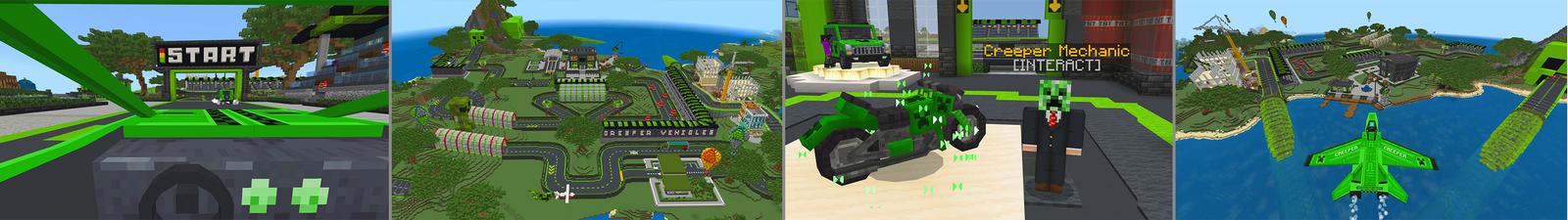 Panorama of the Minecraft Bedrock Marketplace product Creeper Vehicles created by GoE-Craft.