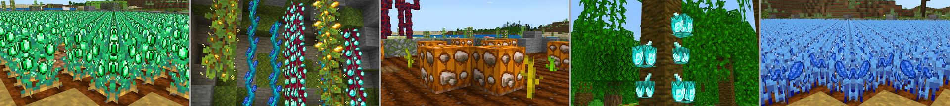 Panorama of the Minecraft Bedrock Marketplace product Crops are Ores! created by GoE-Craft.