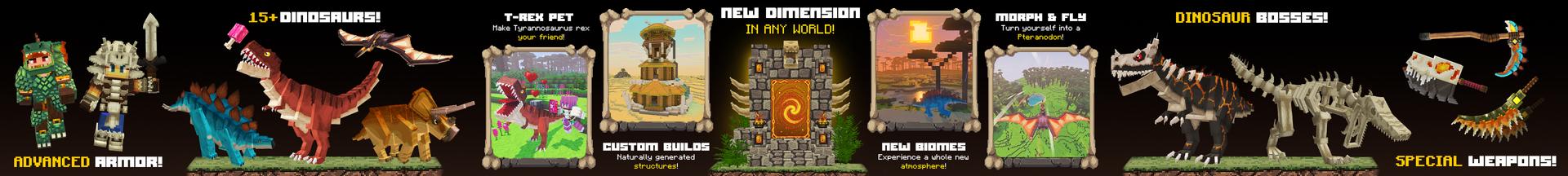 Panorama of the Minecraft Bedrock Marketplace product Dinosaur Dimension Add-On created by GoE-Craft.