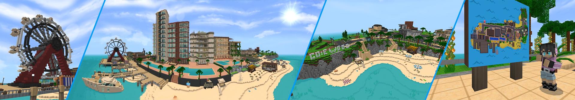 Panorama of the Minecraft Bedrock Marketplace product Life in Miami Beach created by GoE-Craft.