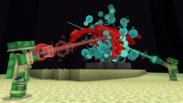 Screenshot of the Minecraft Bedrock Marketplace product Mob Weapons Aquatic Expansion created by GoE-Craft.