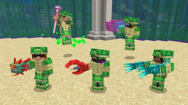 Screenshot of the Minecraft Bedrock Marketplace product Mob Weapons Aquatic Expansion created by GoE-Craft.