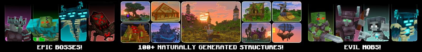Panorama of the Minecraft Bedrock Marketplace product More Structures Add-On created by GoE-Craft.
