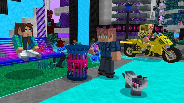 Screenshot of the Minecraft Bedrock Marketplace product Neon City Mash-Up created by GoE-Craft.