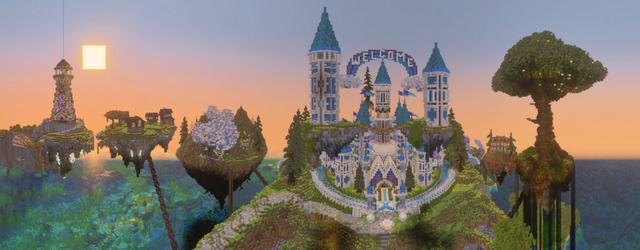 Panorama of the Minecraft Bedrock Marketplace product Paradise Falls created by GoE-Craft.