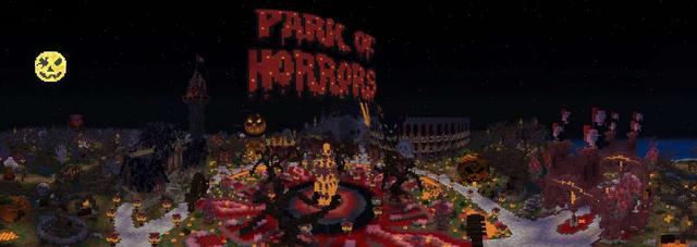 Panorama of the Minecraft Bedrock Marketplace product Park of Horrors created by GoE-Craft.