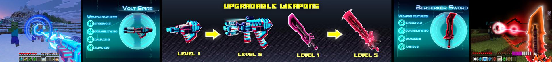 Panorama of the Minecraft Bedrock Marketplace product Realism Weapons Add-On created by GoE-Craft.