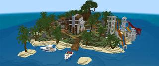 Panorama of the Minecraft Bedrock Marketplace product Summer Tropical Resort created by GoE-Craft.