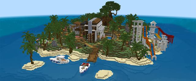 Panorama of the Minecraft Bedrock Marketplace product Summer Tropical Resort created by GoE-Craft.