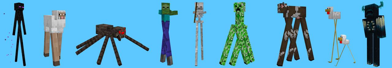 Panorama of the Minecraft Bedrock Marketplace product Long Legs Mobs created by Heropixel Games.