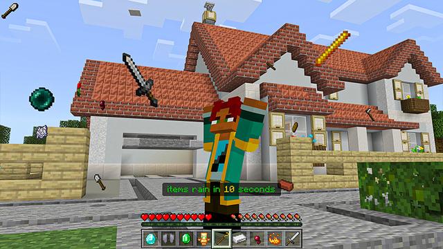 Screenshot of the Minecraft Bedrock Marketplace product Random Items Rain created by Heropixel Games.