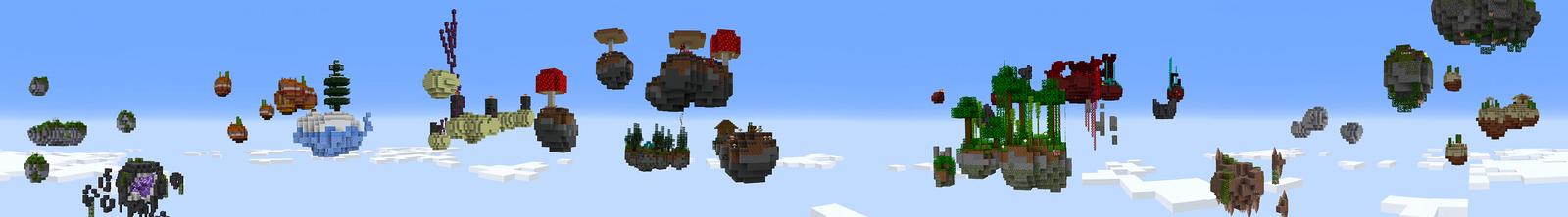 Panorama of the Minecraft Bedrock Marketplace product Skyblock+ Islands created by Heropixel Games.
