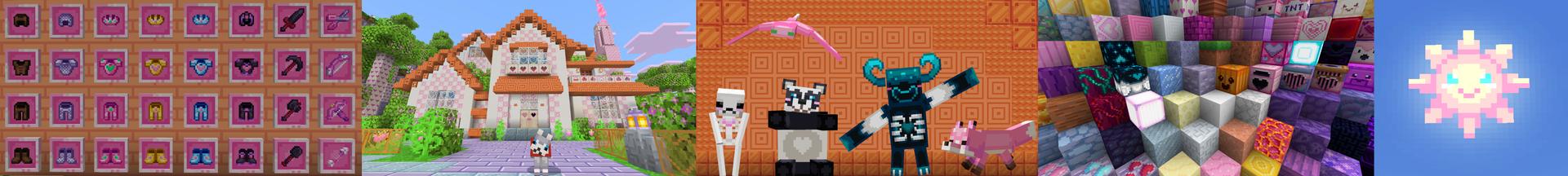 Panorama of the Minecraft Bedrock Marketplace product Sweet Cute Textures created by Heropixel Games.