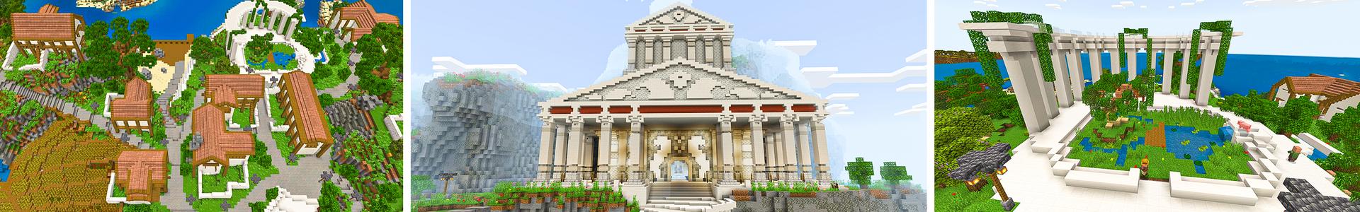 Panorama of the Minecraft Bedrock Marketplace product Greek Ancient City created by HeroPixels.