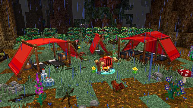 Screenshot of the Minecraft Bedrock Marketplace product Mystic Camping Add-On created by HeroPixels.