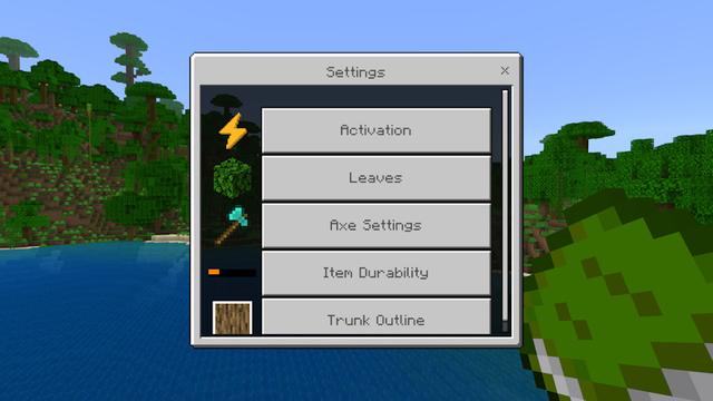 Screenshot of the Minecraft Bedrock Marketplace product Add-Ons TreeCapitator created by Hielke Maps.