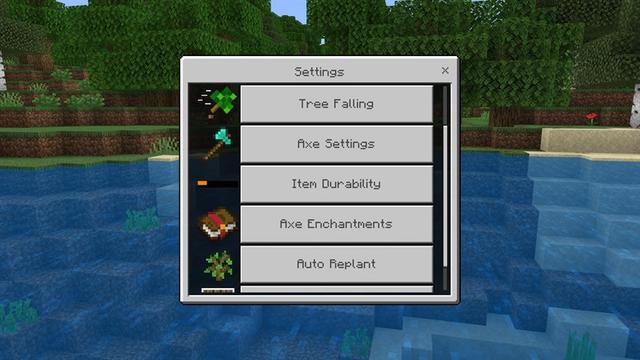 Screenshot of the Minecraft Bedrock Marketplace product TreeCapitator Add-On created by Hielke Maps.