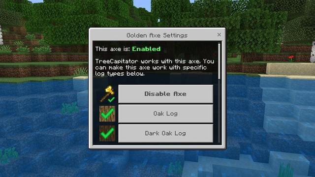Screenshot of the Minecraft Bedrock Marketplace product TreeCapitator Add-On created by Hielke Maps.