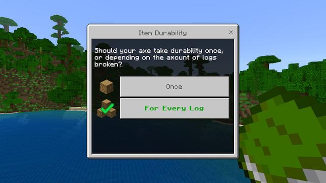 Screenshot of the Minecraft Bedrock Marketplace product Add-Ons TreeCapitator created by Hielke Maps.