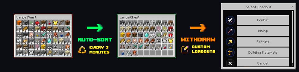 Panorama of the Minecraft Bedrock Marketplace product Sort Your Inventory Add-On created by Hog5kull.