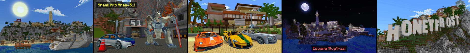 Panorama of the Minecraft Bedrock Marketplace product California Mashup created by Honeyfrost.