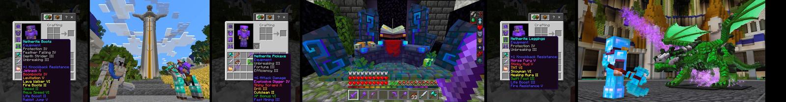 Panorama of the Minecraft Bedrock Marketplace product Custom Enchants created by Honeyfrost.