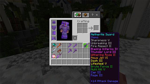 Screenshot of the Minecraft Bedrock Marketplace product Custom Enchants created by Honeyfrost.