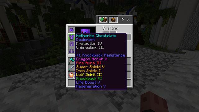 Screenshot of the Minecraft Bedrock Marketplace product Custom Enchants created by Honeyfrost.