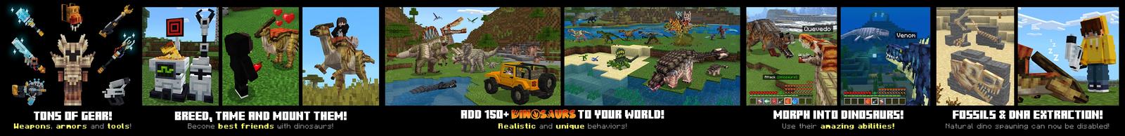 Panorama of the Minecraft Bedrock Marketplace product Dinosaurs Add-On created by Honeyfrost.