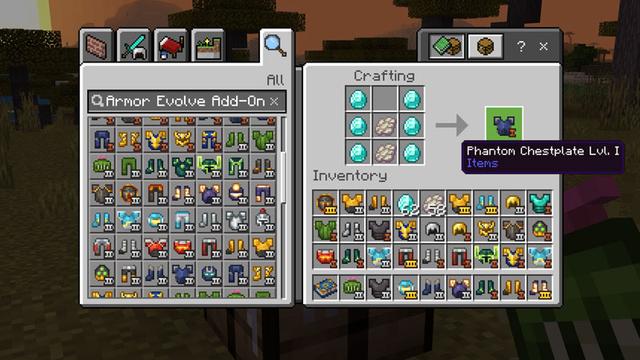 Screenshot of the Minecraft Bedrock Marketplace product Armor Evolve Add-On created by HorizonBlocks.